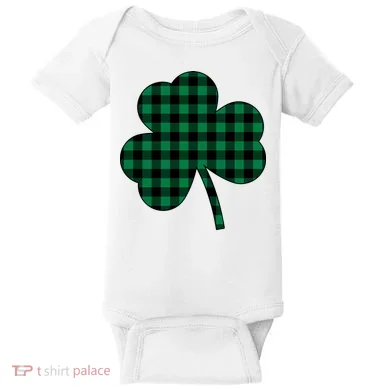 Checkered Irish Clover Leaf Baby Bodysuit