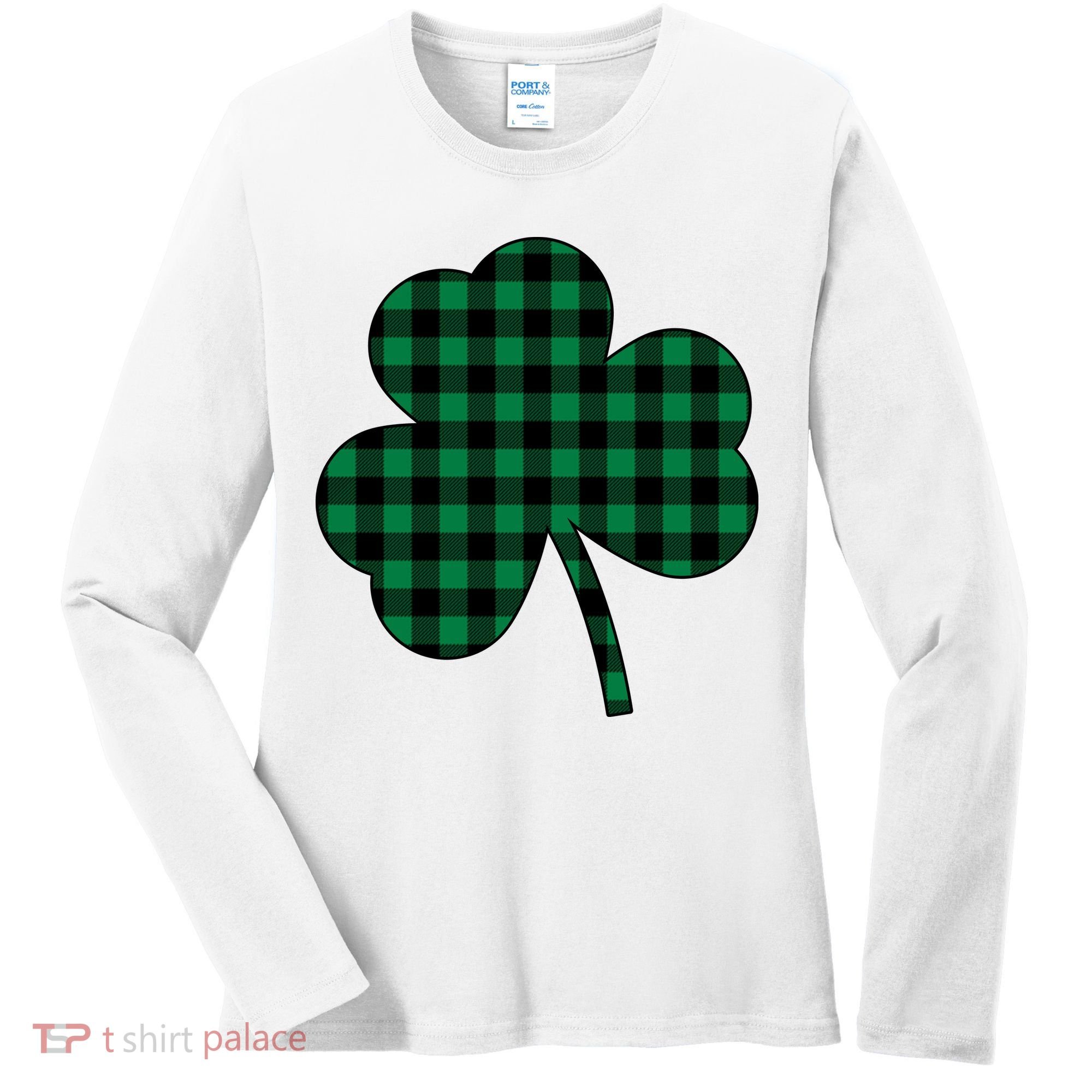 Checkered Irish Clover Leaf Women's Long Sleeve Shirt