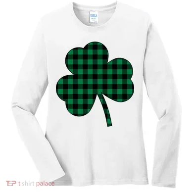 Checkered Irish Clover Leaf Women's Long Sleeve Shirt