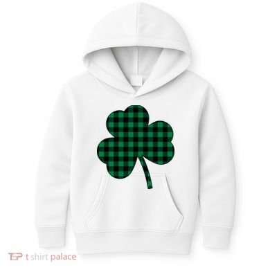 Checkered Irish Clover Leaf Kids Hoodie