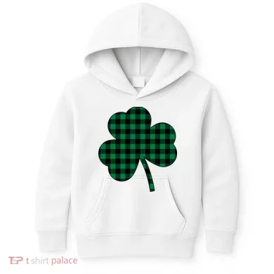 Checkered Irish Clover Leaf Kids Hoodie