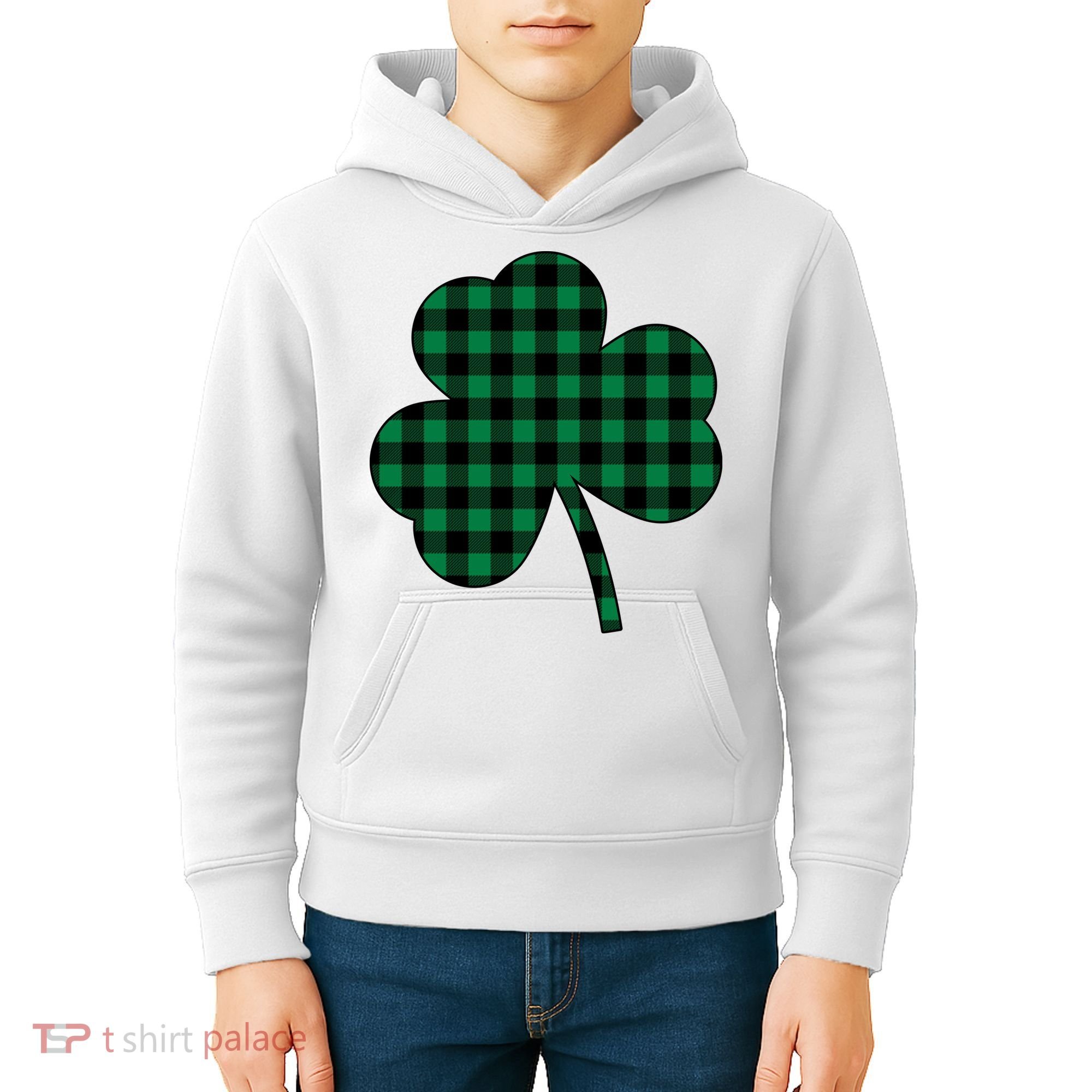 Checkered Irish Clover Leaf Kids Hoodie