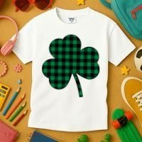 Checkered Irish Clover Leaf Kids T-Shirt thumb 3