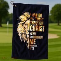 Christian I Can Do All Things Through Christ Lion Faith Golf Towel thumb 1