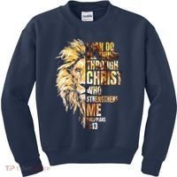 Christian I Can Do All Things Through Christ Lion Faith Kids Sweatshirt thumb 0