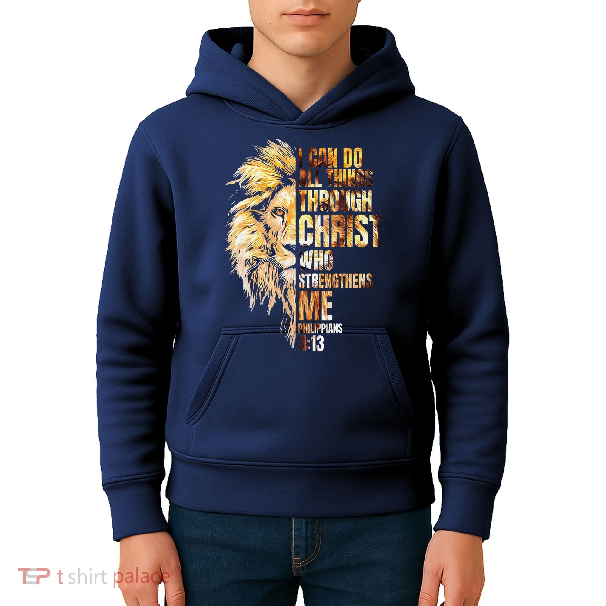 Christian I Can Do All Things Through Christ Lion Faith Kids Hoodie