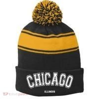 Chicago Illinois Stripe Pom Pom Beanie thumb 0