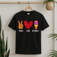 Cool Ice Cream Art For Men Women Peace Love Ice Cream Sundae T-Shirt thumb 2
