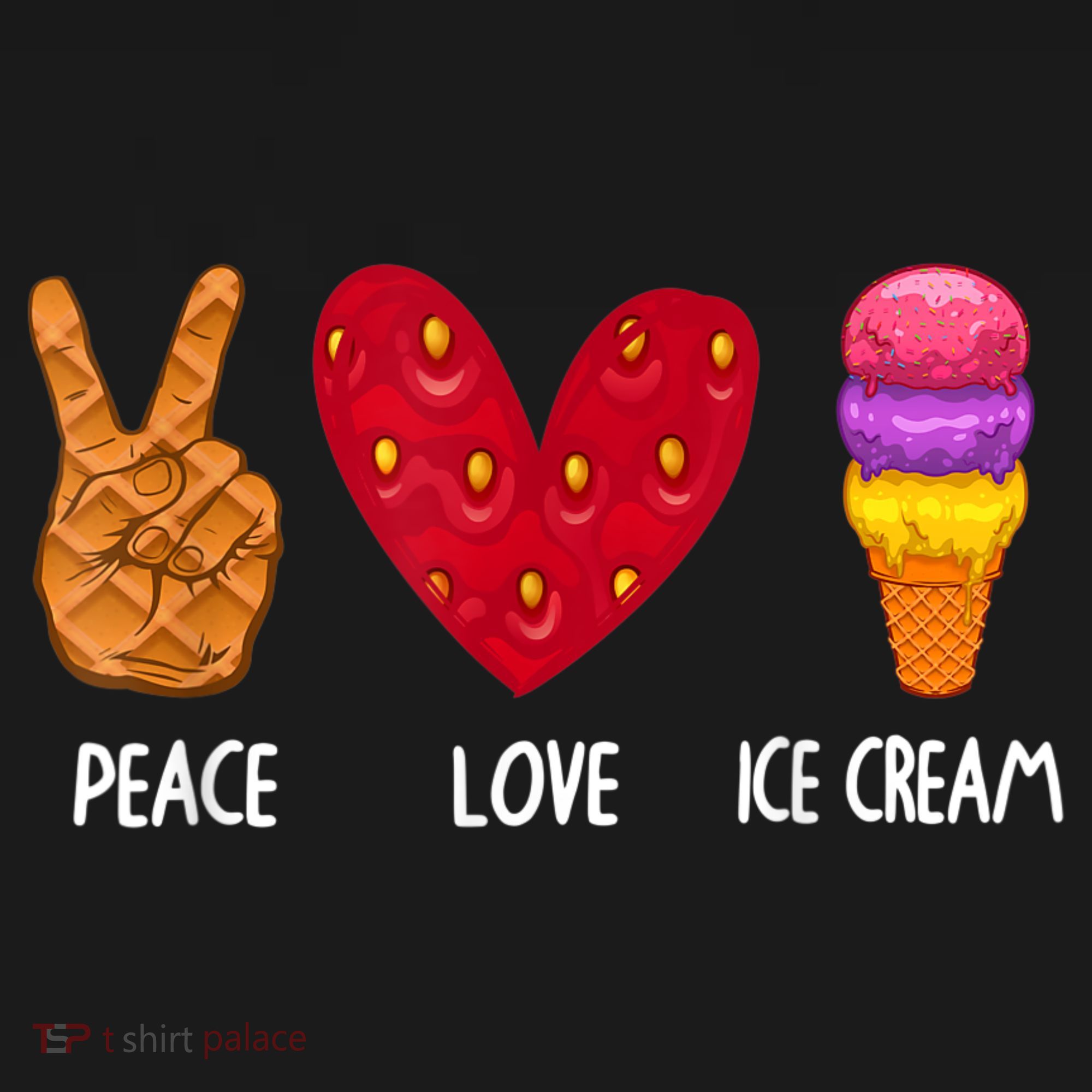 Cool Ice Cream Art For Men Women Peace Love Ice Cream Sundae T-Shirt