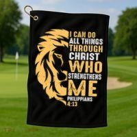 Christian I Can Do All Things Through Christ Lion Faith Golf Towel thumb 1