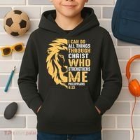 Christian I Can Do All Things Through Christ Lion Faith Kids Hoodie thumb 2
