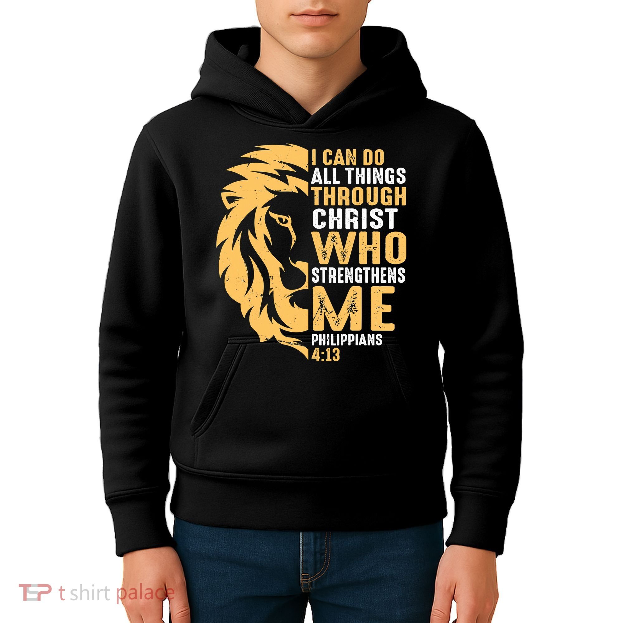 Christian I Can Do All Things Through Christ Lion Faith Kids Hoodie