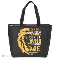 Christian I Can Do All Things Through Christ Lion Faith Tote Bag thumb 0