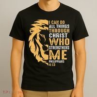 Christian I Can Do All Things Through Christ Lion Faith T-Shirt thumb 3