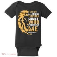 Christian I Can Do All Things Through Christ Lion Faith Baby Bodysuit thumb 0