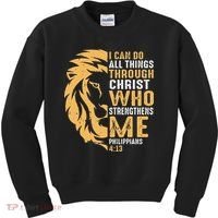 Christian I Can Do All Things Through Christ Lion Faith Kids Sweatshirt thumb 0