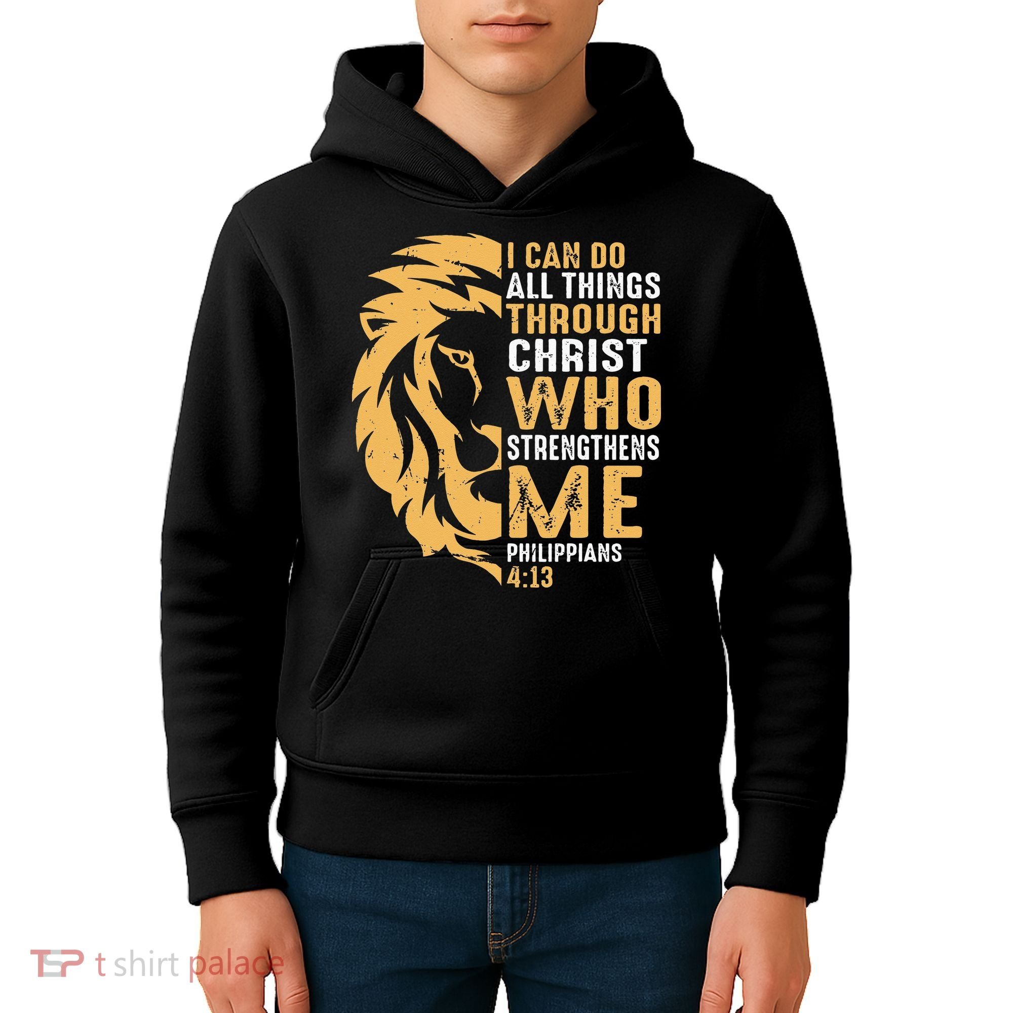 Christian I Can Do All Things Through Christ Lion Faith Kids Hoodie