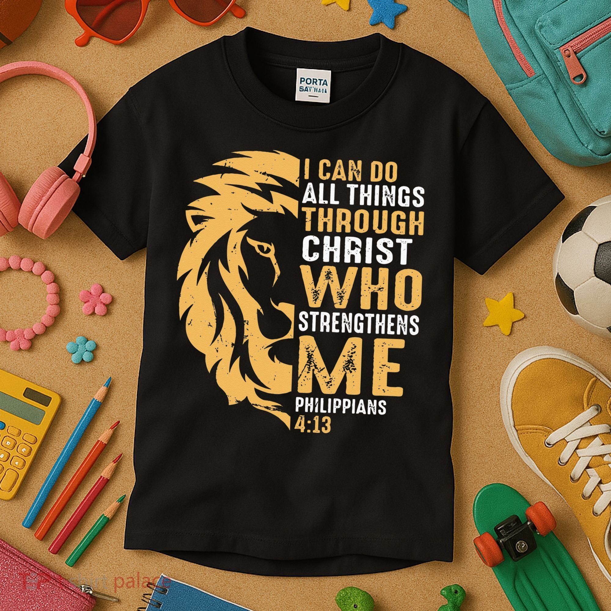 Christian I Can Do All Things Through Christ Lion Faith Kids T-Shirt