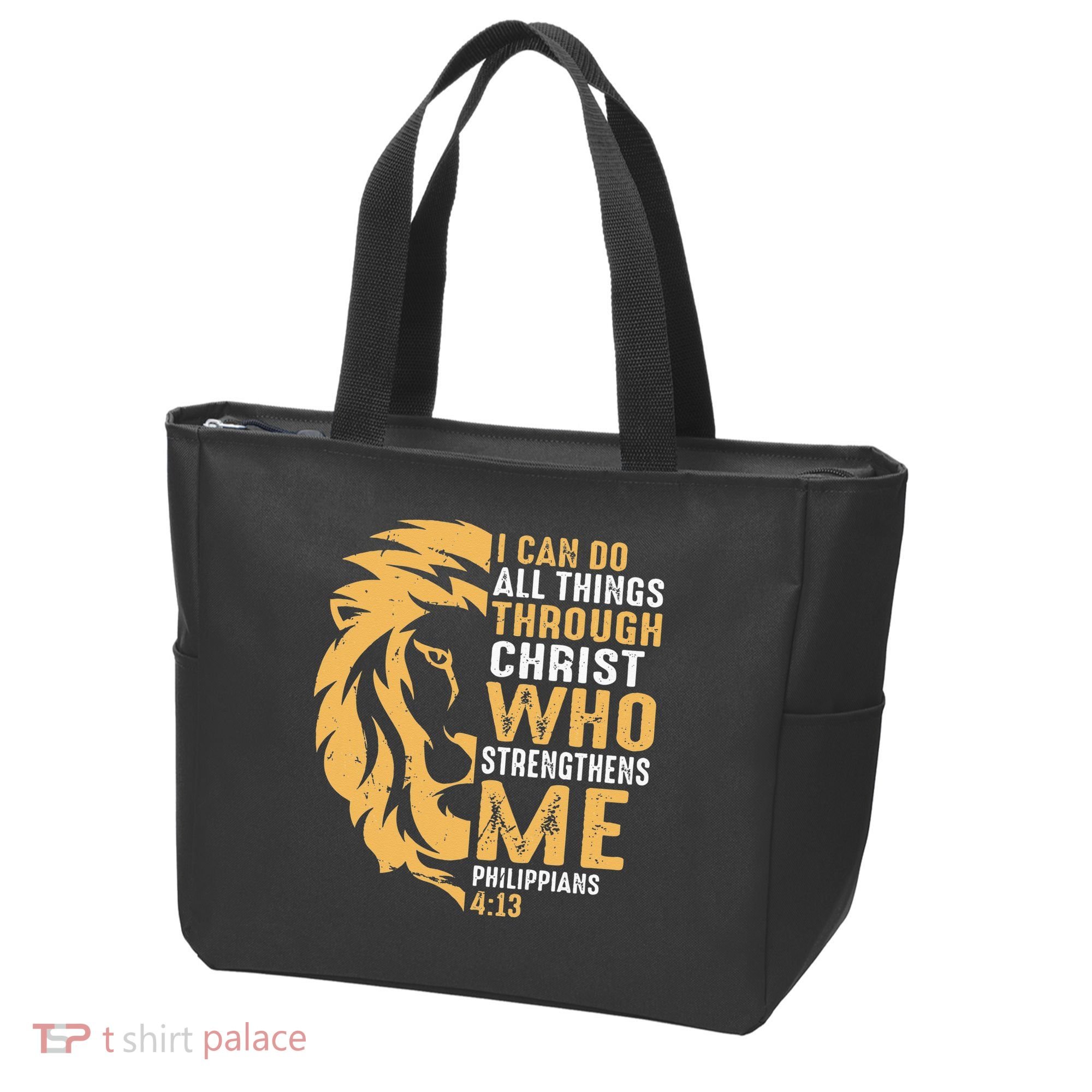 Christian I Can Do All Things Through Christ Lion Faith Tote Bag