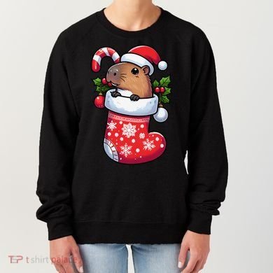 Capybara In Christmas Stocking Candy Cane Santa Hat Pajama Women's Sweatshirt