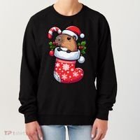Capybara In Christmas Stocking Candy Cane Santa Hat Pajama Women's Sweatshirt thumb 0