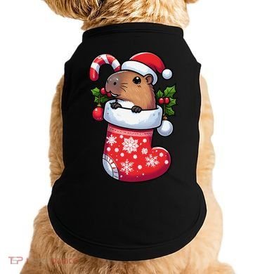 Capybara In Christmas Stocking Candy Cane Santa Hat Pajama Doggie Tank