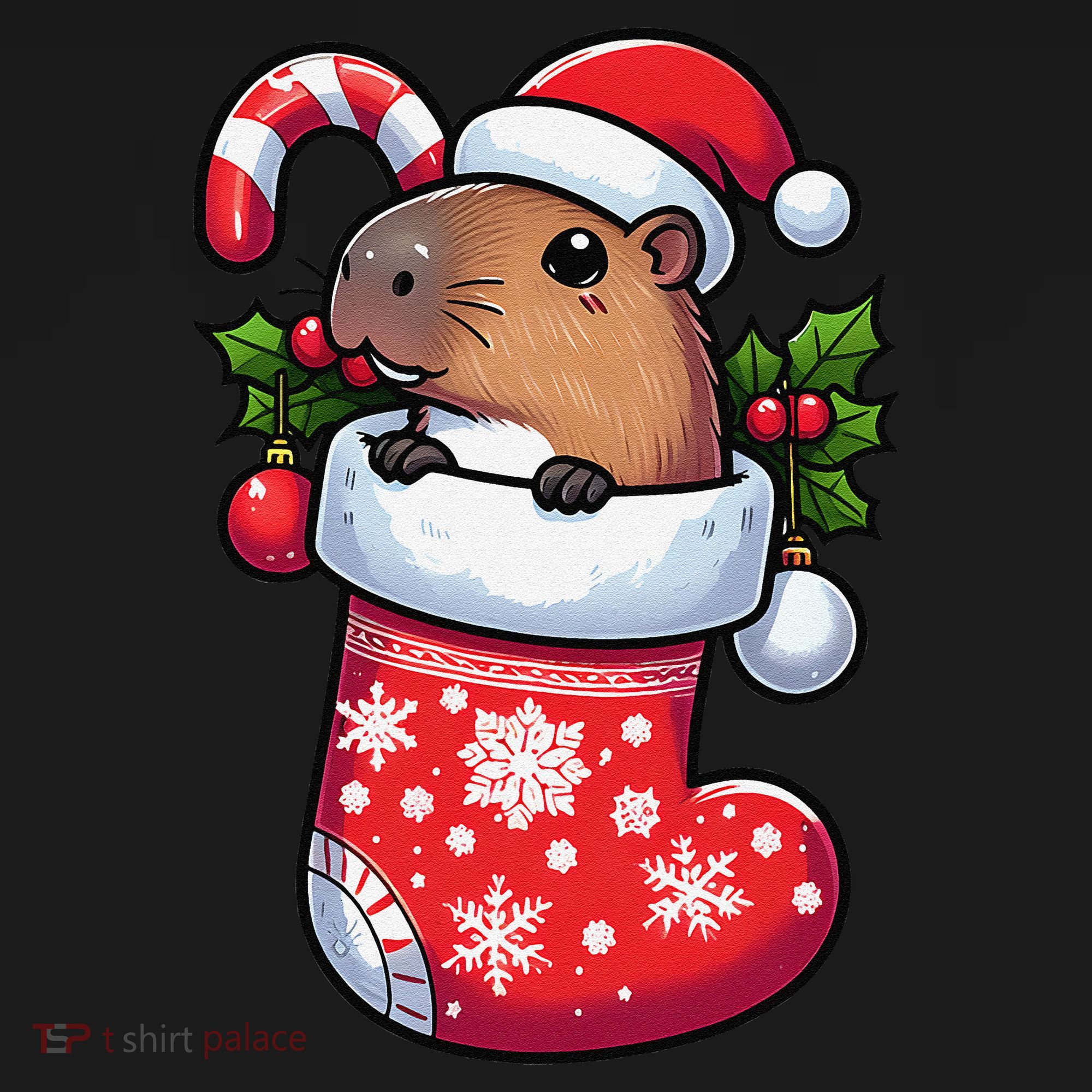 Capybara In Christmas Stocking Candy Cane Santa Hat Pajama Apron