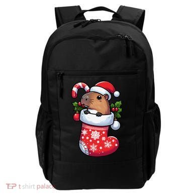 Capybara In Christmas Stocking Candy Cane Santa Hat Pajama Backpack
