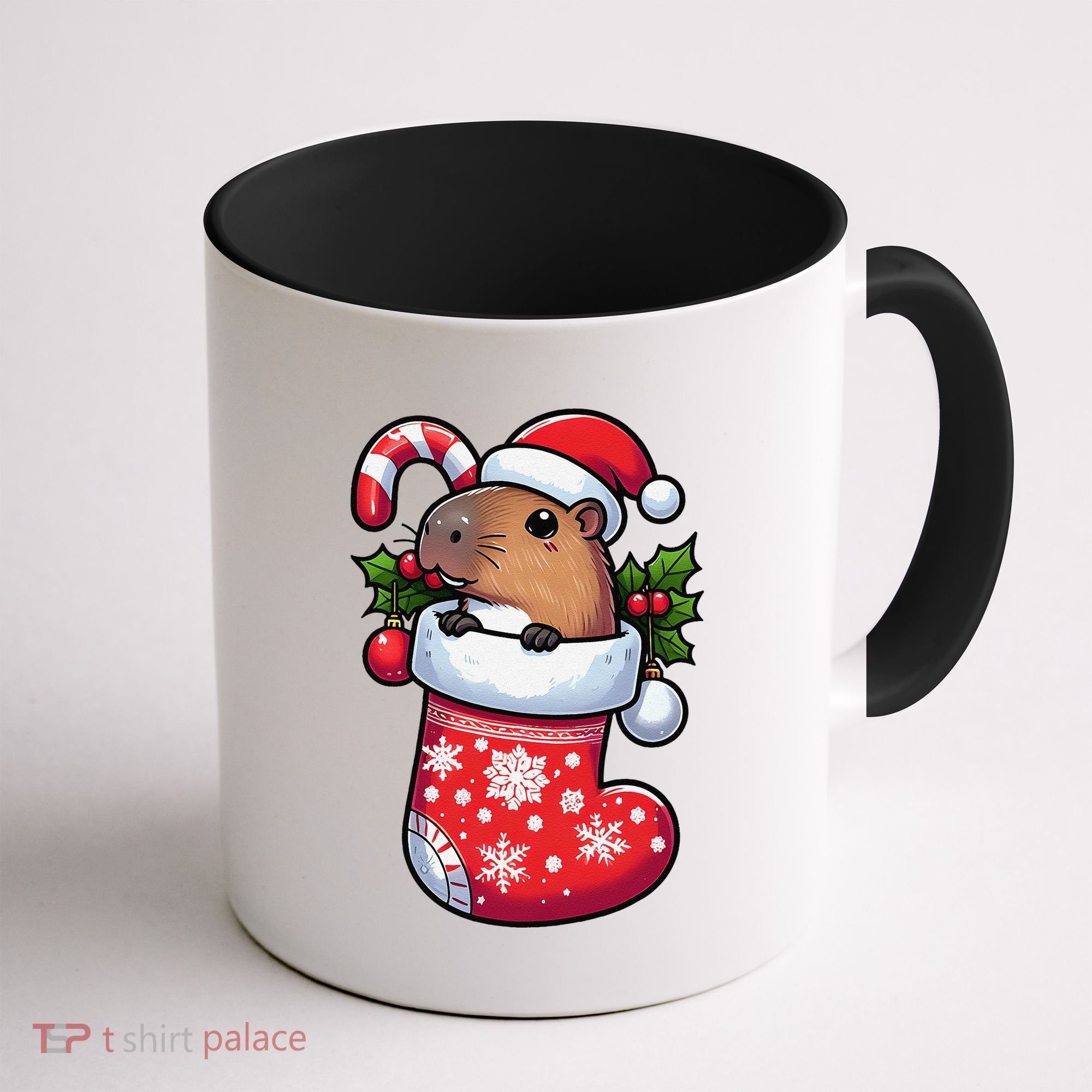Capybara In Christmas Stocking Candy Cane Santa Hat Pajama Coffee Mug