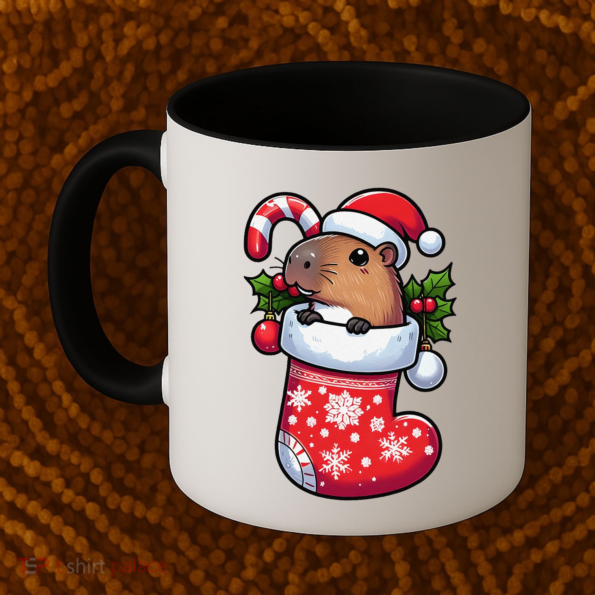 Capybara In Christmas Stocking Candy Cane Santa Hat Pajama Coffee Mug