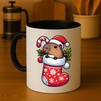 Capybara In Christmas Stocking Candy Cane Santa Hat Pajama Coffee Mug thumb 4