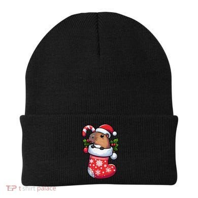 Capybara In Christmas Stocking Candy Cane Santa Hat Pajama Beanie