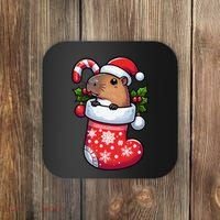 Capybara In Christmas Stocking Candy Cane Santa Hat Pajama Coaster thumb 0