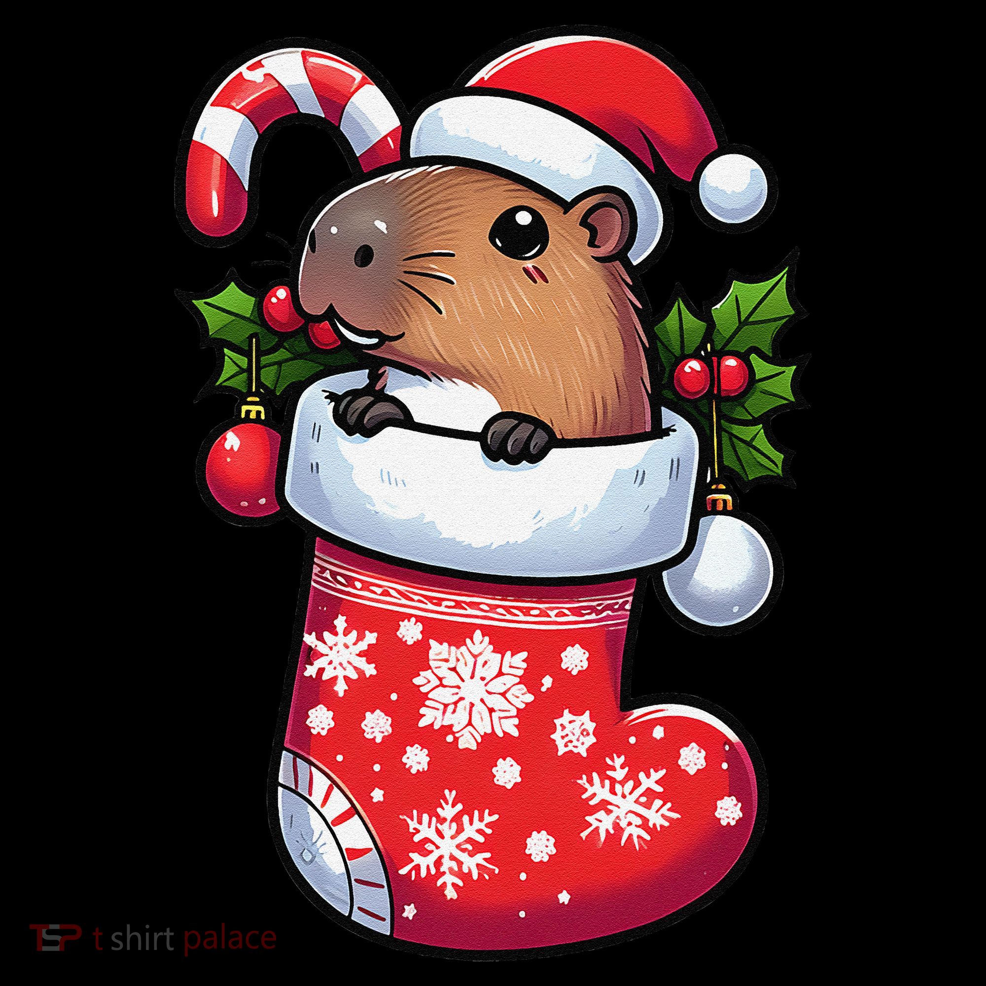 Capybara In Christmas Stocking Candy Cane Santa Hat Pajama Women's Hoodie