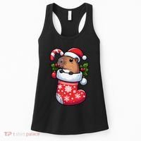 Capybara In Christmas Stocking Candy Cane Santa Hat Pajama Women's Tank Top thumb 0