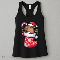 Capybara In Christmas Stocking Candy Cane Santa Hat Pajama Women's Tank Top thumb 3