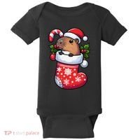 Capybara In Christmas Stocking Candy Cane Santa Hat Pajama Baby Bodysuit thumb 0