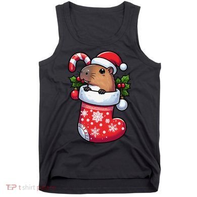 Capybara In Christmas Stocking Candy Cane Santa Hat Pajama Tank Top