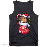 Capybara In Christmas Stocking Candy Cane Santa Hat Pajama Tank Top thumb 0