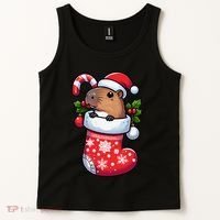 Capybara In Christmas Stocking Candy Cane Santa Hat Pajama Tank Top thumb 2