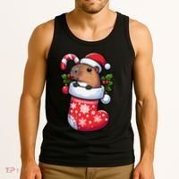 Capybara In Christmas Stocking Candy Cane Santa Hat Pajama Tank Top thumb 3