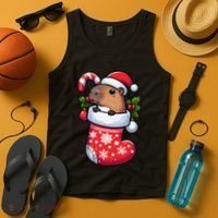Capybara In Christmas Stocking Candy Cane Santa Hat Pajama Tank Top thumb 4