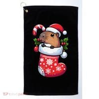 Capybara In Christmas Stocking Candy Cane Santa Hat Pajama Golf Towel thumb 0
