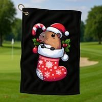 Capybara In Christmas Stocking Candy Cane Santa Hat Pajama Golf Towel thumb 1