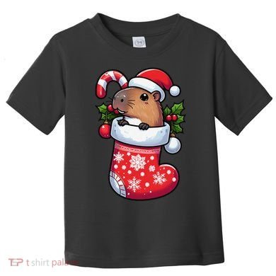 Capybara In Christmas Stocking Candy Cane Santa Hat Pajama Toddler T-Shirt