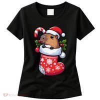 Capybara In Christmas Stocking Candy Cane Santa Hat Pajama Women's T-Shirt thumb 0