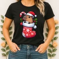 Capybara In Christmas Stocking Candy Cane Santa Hat Pajama Women's T-Shirt thumb 2