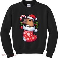 Capybara In Christmas Stocking Candy Cane Santa Hat Pajama Kids Sweatshirt thumb 0