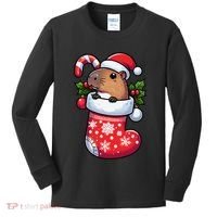 Capybara In Christmas Stocking Candy Cane Santa Hat Pajama Kids Long Sleeve Shirt thumb 0