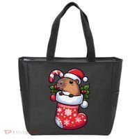 Capybara In Christmas Stocking Candy Cane Santa Hat Pajama Tote Bag thumb 0